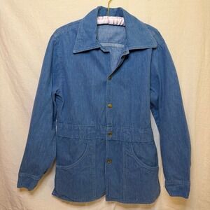 Vintage 1970s Denim Jacket Blue Mens Collared Button Size 40 Medium